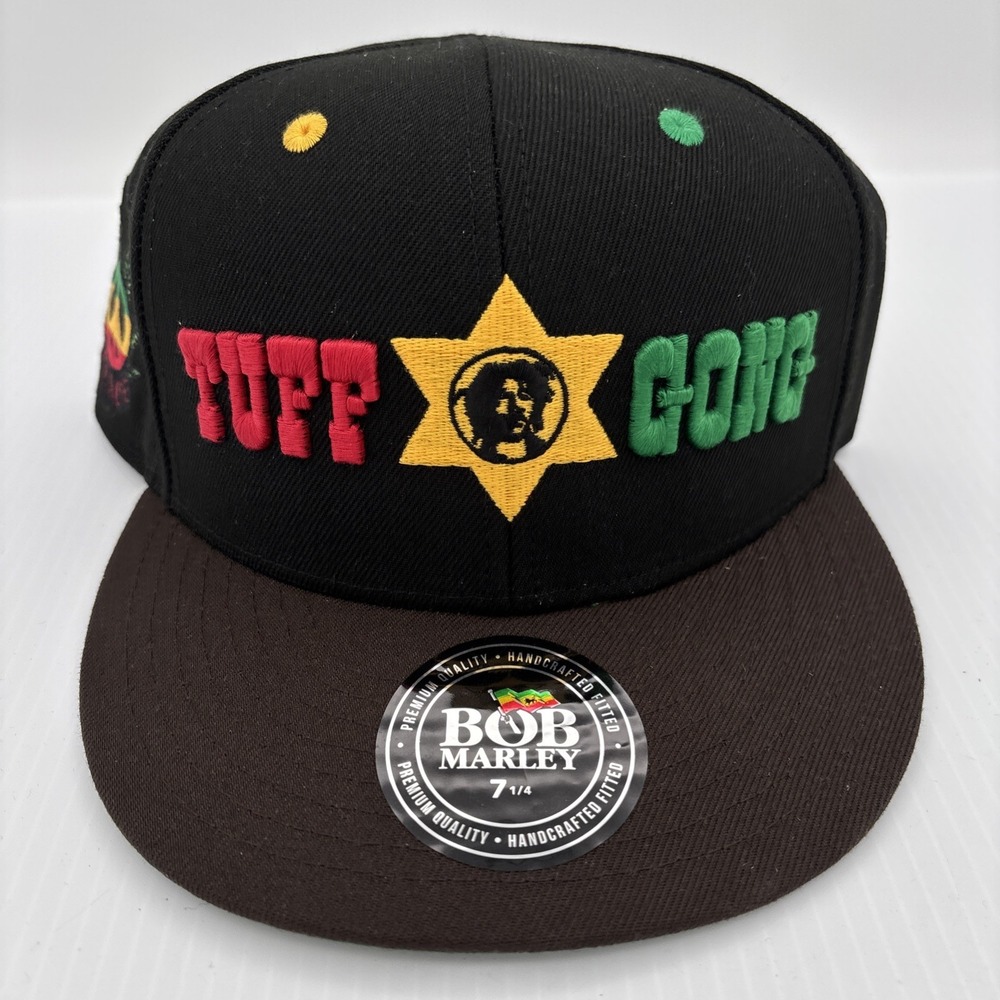 Bob Marley Tuff Gong Fitted Hat 7 1/4 Black Brown Baseball Cap Vintage Style